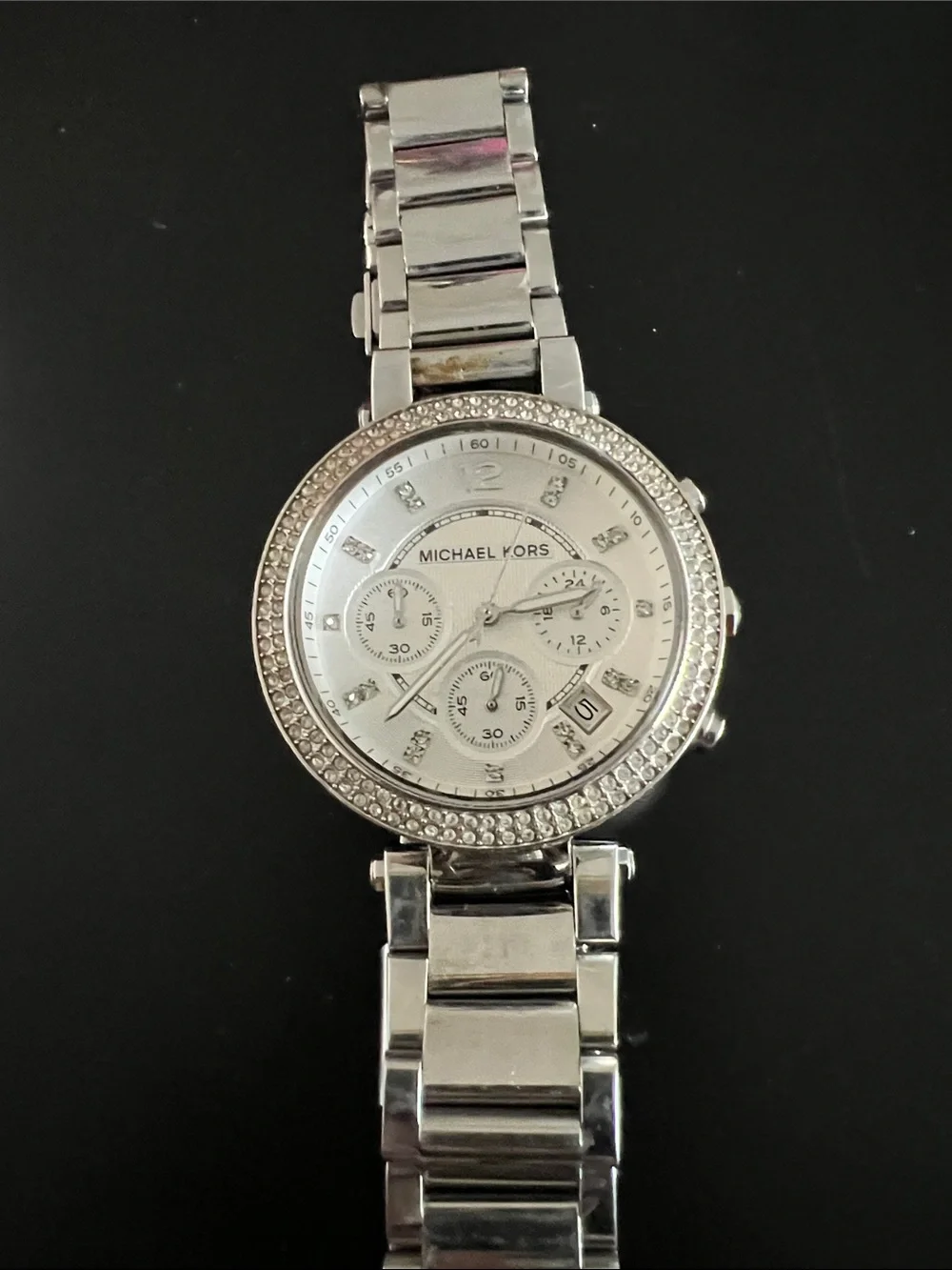 Michael Kors Silver-Tone Crystal Bezel Women's Chronograph Watch
